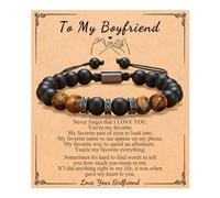 UNGENT THEM Bracelet réglable en pierre naturelle pour homme, anniversaire, Noël, remise de diplôme pour lui, fils, frère, mari, petit ami..., 5.5 inches, Acier inoxydable, Zircone cubique