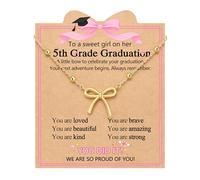 UNGENT THEM Joli collier avec nœud pour célébrer la remise de diplôme des filles avec amour - Cadeau de remise de diplôme pré-maternelle pour filles avec carte d'encouragement, 16"+2, Cuivre, Pas de