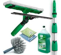UNGER Kit de Nettoyage pour Jardin d'hiver avec détergent, raclette pour vitres, Barre d'extension, Chiffons en Microfibre, Nettoyage sans Traces, AK130