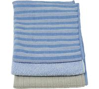 Unger Lot de 3 Chiffons Tout Usage, en Microfibre, Bleu/Rayures Bleues/Beige, 30,5 x 30,5 cm