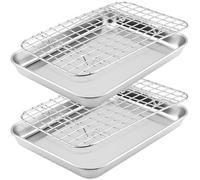 UNGFEI Lot de 2 plaques de cuisson avec grille métallique, plaque de cuisson en acier inoxydable avec grille de refroidissement pour la cuisson des biscuits, du pain, de la viande, 22,9 x 17,8 x 2,5