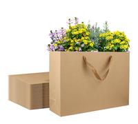UNGFEI Lot de 25 sacs en papier kraft marron avec poignées, 40 x 12 x 28 cm, sacs cadeaux pour mariage, shopping, fête, célébrations