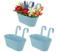 UNGFEI Lot de 3 Pots de Fleurs à Suspendre en Fer Bleu avec Crochets Amovibles, 28 x 13 x 12 cm, Pots de Fleurs pour Balustrade, Jardin et décoration d'intérieur