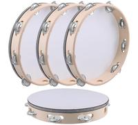 UNGFEI Lot de 4 tambourins en bois pour église, karaoké, éducation musicale - Beige - 25 cm