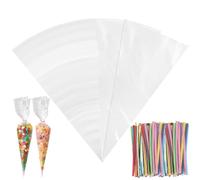 UNGFEI Lot de 400 sachets en forme de cônes de bonbons transparents avec attaches - 37 x 18 cm