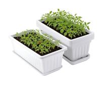 UNGFEI Lot de 5 Pots de Fleurs rectangulaires de 43 x 19 x 14 cm avec Plateaux et Trous de Drainage, pour intérieur et extérieur, légumes, Plantes Grasses, Fleurs