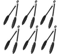 UNGFEI Lot de 6 pinces de cuisine en acier inoxydable 22,9 cm - Poignée antidérapante verrouillable en silicone pour cuisiner, frire, griller, servir la salade, ustensile de cuisine multifonction