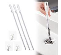 Ungfu Mall Lot de 3 brosses de nettoyage pour évier, furet de débouchage d'évier de 45 cm, crochet de nettoyage d'égout avec 3 crochets adhésifs, outils de débouchage pour bouchon de baignoire et