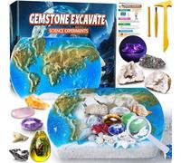 UNGLINGA Kit d'excavation de pierres précieuses pour enfants, garçons et filles - Idée cadeau d'anniversaire avec 15 véritables pierres précieuses et fossiles, outil de géologie pédagogique S.T.E.M