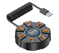 Ungtyb 7-Port USB Adapter, Colorful Light USB, USB Hub for Printer, Keyboard USB Splitter, Round USB Hub Splitter with 7 Ports and Colorful Lights for Keyboards, Printers, and Flash Drives