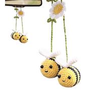 Ungtyb Accessoires de voiture avec abeille au crochet, ornement de voiture avec abeille tricotée,Pendentif en tricot avec fleur d'abeille mignonne | pendentif en verre de rétroviseur avec abeille