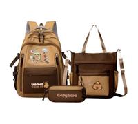 Ungtyb Capybara Backpack Set, Cartoon School Bookbag with Pencil Case, Aesthetic Laptop Storage Bags, Tote Bag Included, Lightweight Travel Bag for Kids, Girls, Outdoor Activities, 1 Set