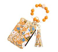 Ungtyb Floral Design ID Wallet, Artificial Leather Credit Card Holder, Small Floral Print Wallet, Decorative ID Bag with Tassel 8,5 x 12 cm for Credit Cards, Light Pink, Hot Pink, Yellow, Lavender