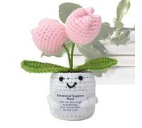 Ungtyb Inspirational Support Flower, Crochet Knitted Plush, Soft and Lightweight, Handmade Positive Companion Gift for Men, Women and Work, Home, Or Travel 5.12 inches Pink