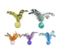 Ungtyb Interactive Cat Ball Toys, Flou Feather Ball, Bouncy Toys with Feathers, Lightweight Rubber Play, Funny Toy Set for Cats, Kittens, Attracting Attention, Dog, 13 x 3 cm