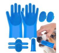 Ungtyb Pet Grooming Gloves, Silicone Brush, Soft Bristles, Finger Toothbrush, Gentle Shampoo Scrubber, Comfortable Fit Ideal for Dog and Cat Bathing, 6 Pieces