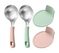 Ungtyb Silicone Handle Soup Spoon, Ergonomic Ramen Serving Spoon, Non -Slip Heat-Resistant Grip, Bas lisse, Made From Safe And Sturdy Stainless Steel Material