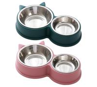 Ungtyb Stainless Steel Cat Bowls, Pet Feeding Dish, Durable Water, Cute Cat Ear Design, Thickened Anti Tipping Puppy Licking Tray Ideal for Small Pets, 11.81x5.51x1.97 in
