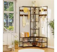 unho Dressing Penderie d'angle Modulable: Penderie Industriel avec 10 Crochets et Banc Porte Manteau avec Étagère Armoire Ouvert en Métal Portant Vêtement pour Chambre Entrée - 146x30x178.5cm