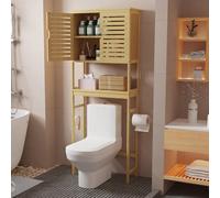 unho Meuble de Rangement Salle de Bain: Organisateur en Bambou au-Dessus des Toilettes à 2 Portes avec Etagère Intérieure Réglable - 63x26x174cm