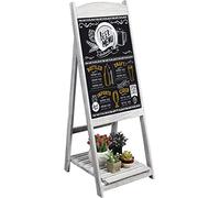unho Panneau Publicitaire Sur Pied, Tableau Noir Ardoise Magnétique Cadre en Bois Chevalet Trottoir Extérieur Avec Étagère de Rangement 110 x 44cm Idéal Pour Restaurant Café Bar Bistrot - Gris