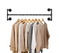 UNHO Penderie Murale Vêtement Boutique, Portant à Vêtement Mural Industriel Solide Porte Manteau Mural Design Tringle Vêtement Murale Amovible - 109x35x31cm Noir