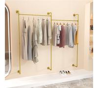 unho Penderie Vêtements pour Dressing Mural: Armoire Ouverte Doré Industriel Suspendu 205x190cm Portant à Vêtement en Tubes Tringle Vêtement DIY pour Dressing Chambre Magasin Vestiaire