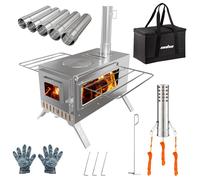unho Poêle à bois en acier inoxydable pour l'extérieur, poêle à bois de camping, poêle de tente portable, poêle de chauffage de tente, pliable, cuisinière Poêle de secours Chauffage extérieur