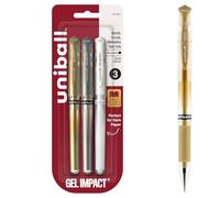 uni-ball 3 x Stylos roller encre gel ball um-153 Pointe Large [Lot de 3] Or, Argenté, Blanc
