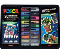 Uni-Ball 186831 - POSCA Marker Set, 20 stylos acryliques dans un étui, Marker Set Pop Colours, pointe PWE5M 1,8-2,5 mm