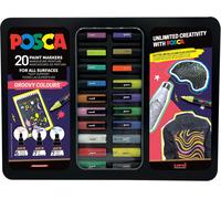 Uni-Ball 186831 - Posca Marker Set, 20 Stylos Acryliques En Étui, Marker Set Groovy Colours, Pointe Pwe5m 1,8-2,5 Mm[Z3325]
