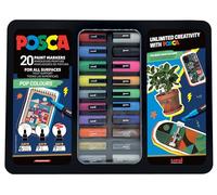Uni-Ball 186831 - POSCA Marker Set, 20 stylos acryliques dans un étui, Marker Set Pop Colours, pointe PWE5M 1,8-2,5 mm