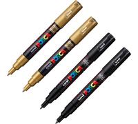 Uni-Ball 205081 - Set De Marqueurs Posca, Or Et Noir, 4 Pièces, Stylos Acryliques Pc-1mc, 0,7 Mm[Z1800]