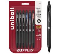 uni-ball 207 Plus+ Lot de 6 stylos à encre gel rétractables de couleurs assorties avec pointe moyenne de 0,7 mm - Uni-Super Ink+ est lisse, éclatant et protège contre l'eau, la décoloration et la