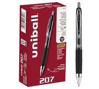 uni-ball 207 stylos à encre gel rétractables, pointe grasse, 1 mm, noir, lot de 12