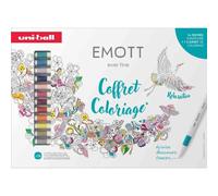 uni-ball EMOTT - Coffret coloriage relaxant - 16 feutres + carnet A5 - Pointe fine blanche 0,4mm