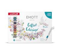 uni-ball EMOTT Mitsubishi Pencil - Coffret de Coloriages Relaxants - 16 Feutres + 1 Carnet de Coloriage - Pointe Fine Blanche 0,4 mm - Tracé précis - Dessin, Scrapbooking, Doodling, Rédaction