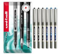 Uni-Ball EYE UB-157E - Stylo roller, pointe 0,7 mm, en coffret cadeau (6 pièces, noir et bleu)