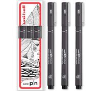 uni-ball Feutres à pointe fine | Encre résistante à l'eau et à la décoloration | Idéal pour croquis, scrapbooking, contours, art, dessin technique | Livré dans une boîte cadeau (gris foncé, 0,1 mm, 3)