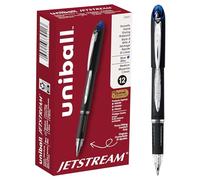 Uniball Jetstream Lot de 12 stylos à bille bleus moyens de 1,0 mm, stylos à bille, stylos à bille, stylos à bille, stylos à bille, stylos de couleur, pointe fine, stylos d'écriture lisse