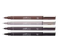 Uni-ball - Lot de 4 stylos de dessin Uni Pin - 0,1 mm - Sépia, gris clair, gris foncé, noir