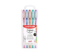 Uni-Ball Mitsubishi Pencil - 5 Stylos Rollers Encre Gel Signo - Couleurs Métalliques - Pointe 0,8 mm - Écriture Médium - Rollers Créatifs pour Carterie et Loisirs Créatifs