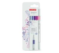 uni-ball - Mitsubishi Pencil - Pochette de 5 Feutres Emott - Pointe Fine Blanche 0,4 mm - Floral Colours