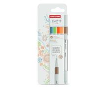 uni-ball - Mitsubishi Pencil - Pochette de 5 Feutres Emott - Pointe Fine Blanche 0,4 mm - Natural Colours