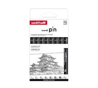 uni-ball - Mitsubishi Pencil - Pochette de 8 Feutres Uni Pin - Pointes Calibrées Ultra-Fines à Larges et Brush - Encre Noire - Impair