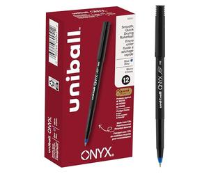 Uni-Ball Onyx Roller Ball Stick Boite de 12 stylos cylindres à bille micro avec encre bleue