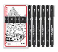 uni-ball PIN Lot de 6 stylos à pointe fine noire | Encre résistante à l'eau et à la décoloration | Idéal pour les croquis, le scrapbooking, les contours, l'art, le dessin technique | Dans un coffret