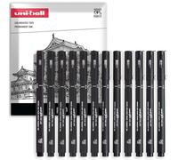 uni-ball PINCE Lot de 12 stylos d'écriture à pointe fine noire | Encre résistante à l'eau et à la décoloration | Idéal pour les croquis, le scrapbooking, les contours, l'art, le dessin technique |