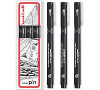 uni-ball PINCE Lot de 3 stylos à pointe fine noire | Encre résistante à l'eau et à la décoloration | Idéal pour les croquis, le scrapbooking, le contour, l'art, le dessin technique | Dans une boîte