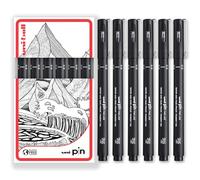 uni-ball PINCE Lot de 6 stylos d'écriture à pointe fine noire | Encre résistante à l'eau et à la décoloration | Idéal pour les croquis, le scrapbooking, les contours, l'art, le dessin technique | Dans